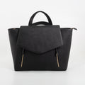 AGIKI Classic black genuine leather convertible laptop work bag for women with zippers and adjustable strap.