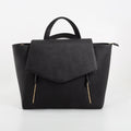 AGIKI Classic black genuine leather convertible laptop work bag for women with zippers and adjustable strap.