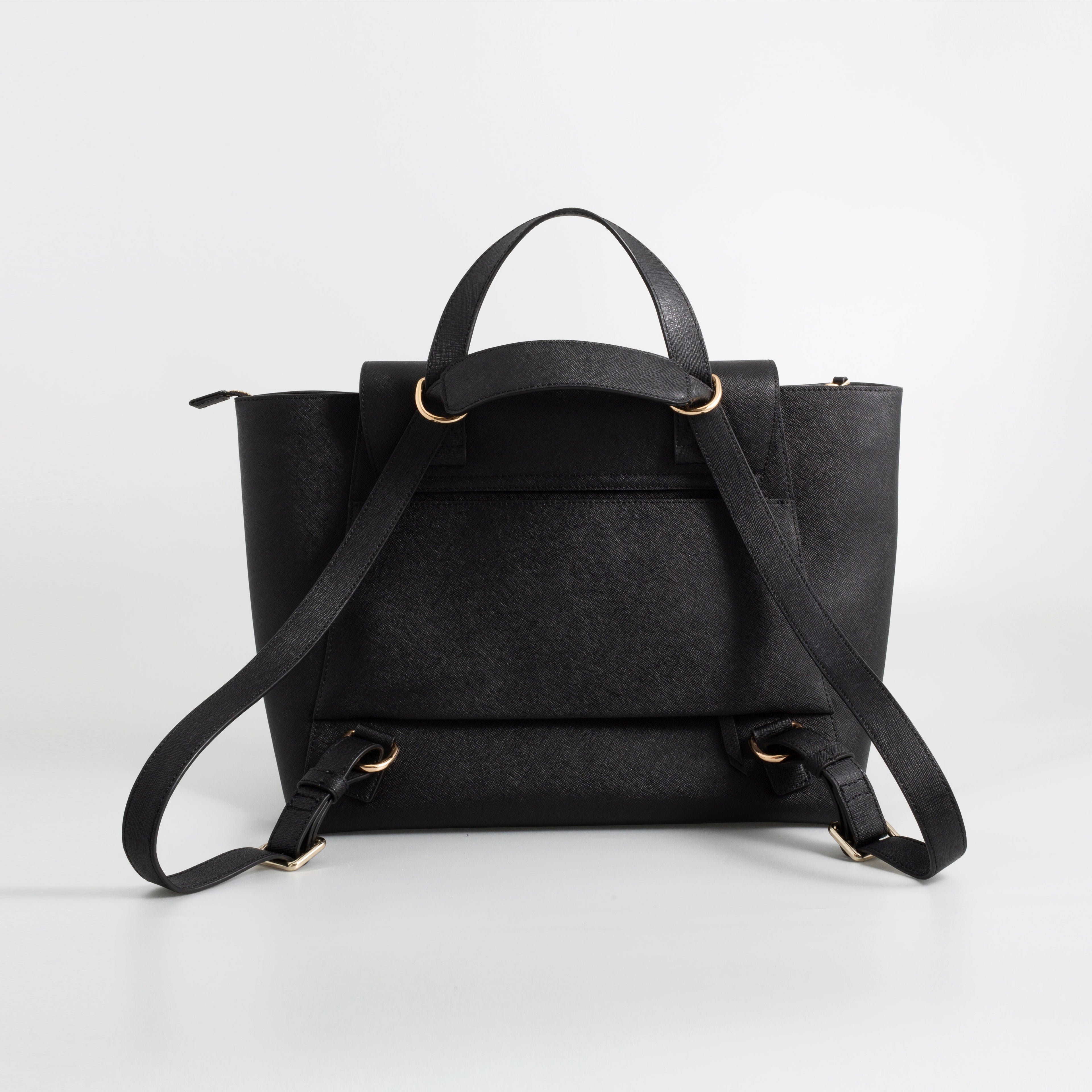 versatile work bag. AGIKI Classic Black convertible genuine leather laptop work bag for women, shown as a backpack with adjustable straps.